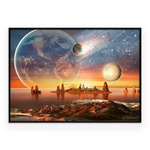 Poster Fremde Planeten vor dem Hintergrund der Erde