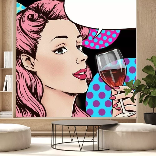 Sticker Frau mit einem Glas Comic-Grafik