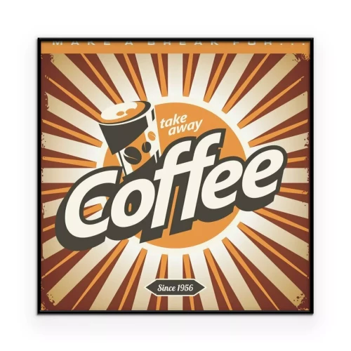 Poster Ein Plakat im Retro-Stil wirbt für Kaffee zum Mitnehmen.