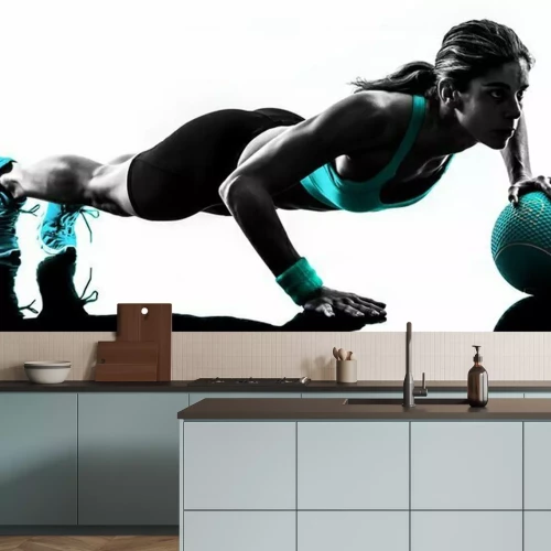 Fototapete Fitnesstraining mit blauem Ball