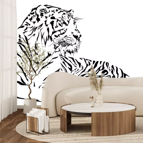 Sticker Tiger mit erhobenem Kopf schwarze Konturen