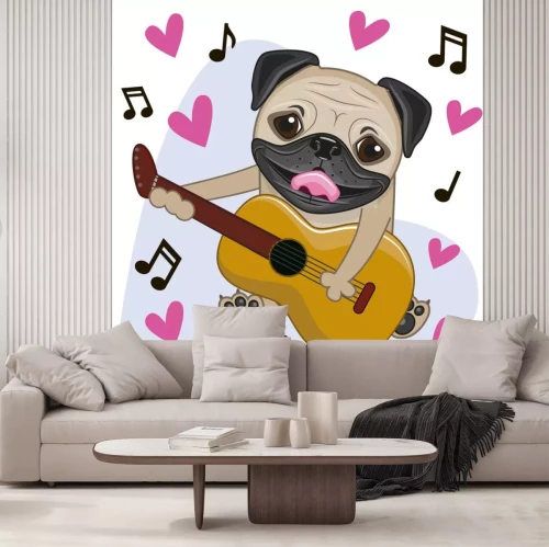 Sticker Hundepfoten auf Gitarre Grafik mit Mops