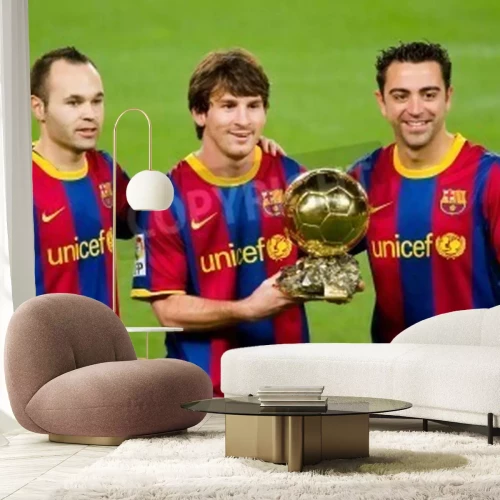 Fototapete Messi posiert mit Preis