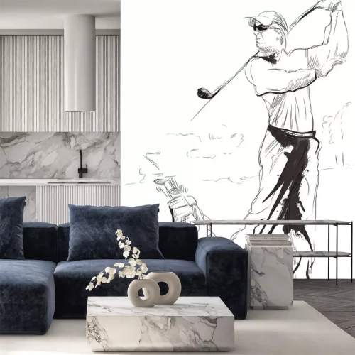 Sticker Golf Retro schwarz-weiße Bleistiftzeichnung