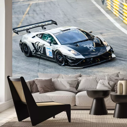 Fototapete Lamborghini schwarz auf der Rennstrecke