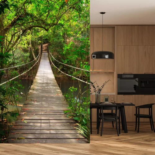 Fototapete Brücke im Dschungel an einem sonnigen Tag