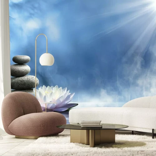 Sticker Zen-Steine und ein Lotus auf dem Wasser im Mondlicht