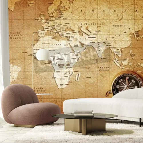 Fototapete Weltkarte mit Kompass rechts