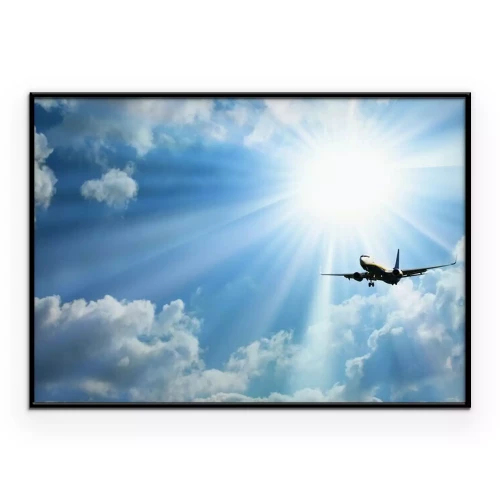 Poster Passagierflugzeug vor Himmel und Sonnenuntergang