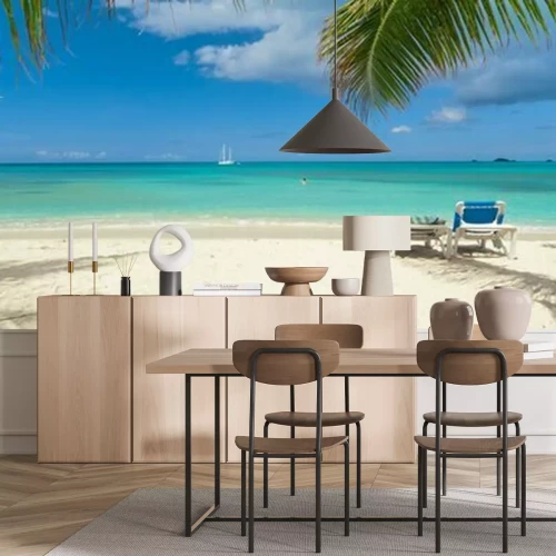 Fototapete Strandpanorama mit Liegestühlen