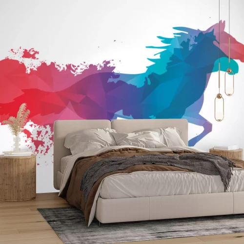 Sticker Pferde, die aus bunten Flecken auftauchen