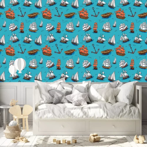 Tapete Ships and boats sketch seamless pattern