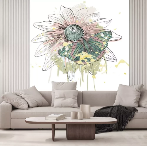 Sticker Subtiles Muster mit Schmetterling und Sonnenblume