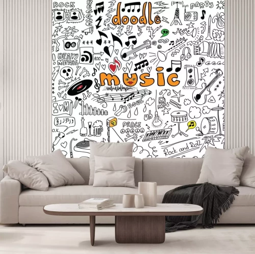 Sticker Musik Symbole und bunte Cartoon-Zeichnungen