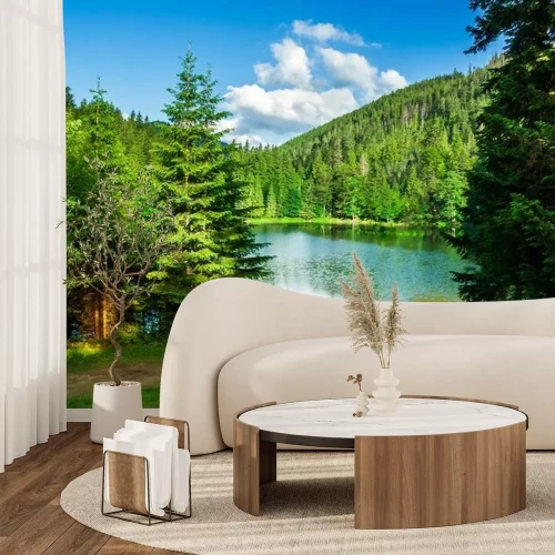 Fototapete Berge und grüner Wald