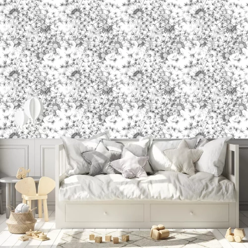 Tapete Schwarz-weiße Pusteblumen als Grafik