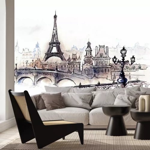 Fototapete Handgezeichnetes Panorama von Paris mit dem Eiffelturm