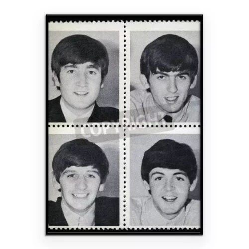 Poster UNITED KINGDOM - CIRCA 1963: Vintage Merchandise Briefmarken jeder Darstellung ein Bild von einem Mitglied der "The Beatles", circa 1963.