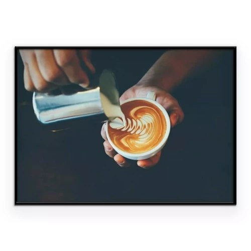 Poster Tasse Kaffee Latte Art in der Kaffeestube
