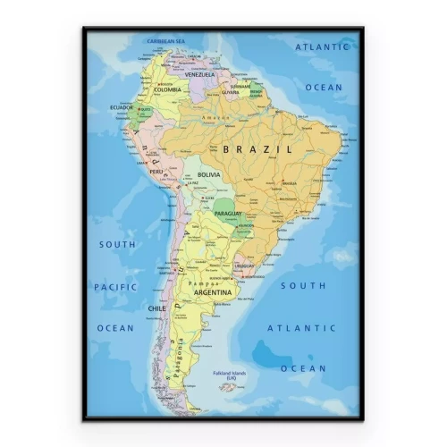 Poster Eine detaillierte Karte von Südamerika auf Englisch
