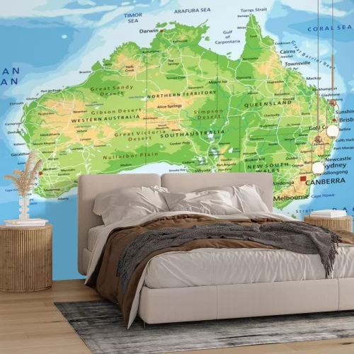 Fototapete High detailed Australia physical map with labeling.