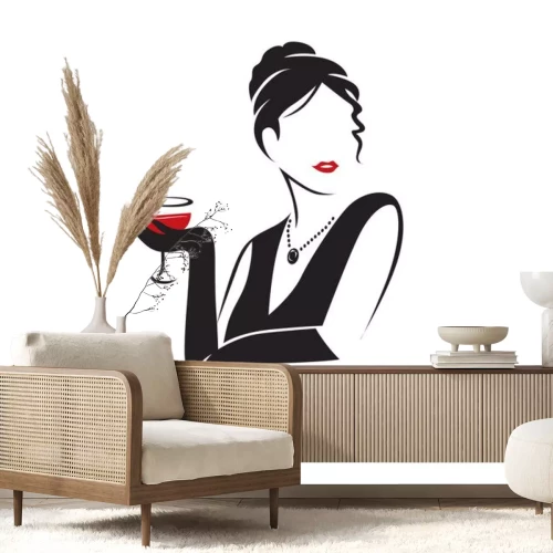 Sticker Elegante Frau mit einem Glas minimalistische Grafik