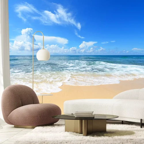 Fototapete Klarer Himmel über Strand und Meer