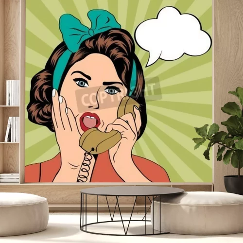 Fototapete Sprechende Frau im Pop-Art-Stil