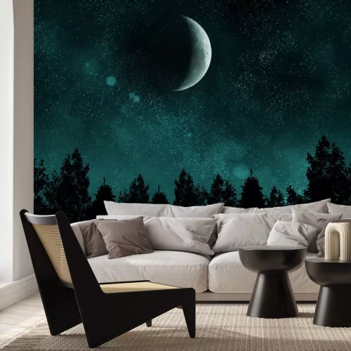 Sticker Sternennacht mit Wald und Mond