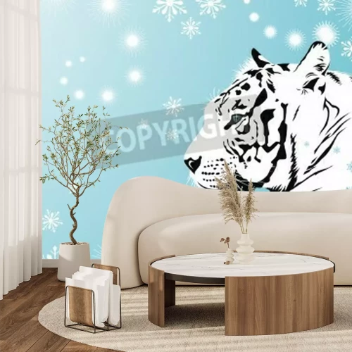 Fototapete Tiger unter den schneeflocken