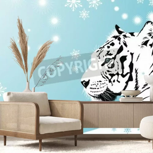 Fototapete Tiger unter den schneeflocken