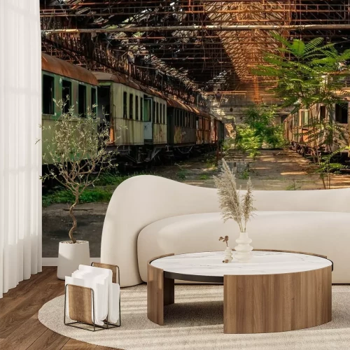 Fototapete Cargo trains in old train depot