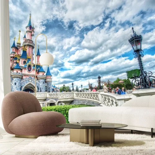 Fototapete Buntes märchenhaftes Schloss mit Brücke