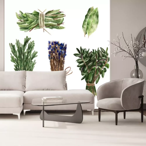 Sticker Gewürze weiß Hintergrund Kräuter in Bündeln