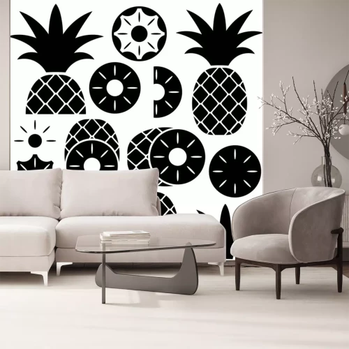 Sticker Exotische Ananasse auf einer schwarz-weißen Grafik