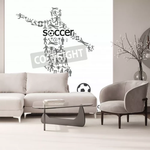 Fototapete Gestalt des Fußballspielers mit Symbolen