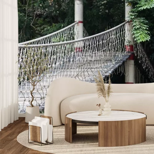 Fototapete Brücke mit Leinen mit Waldhintergrund