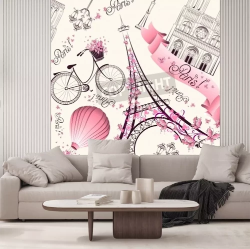 Fototapete Mädchenhafte Symbole von Paris