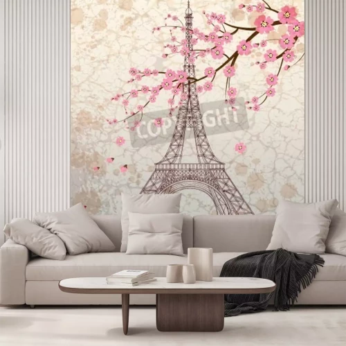 Fototapete Eiffelturm und blühender Kirschbaum