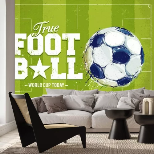 Sticker Fußball mit Feld im Hintergrund im Grunge-Poster-Stil