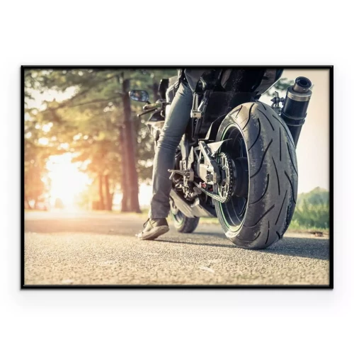 Poster Motorradfahrer und Motorrad fahrbereit