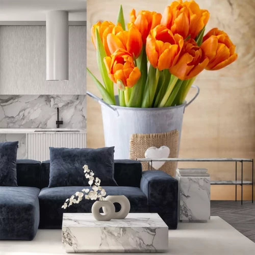 Sticker Dunkelgelbe Tulpen in einem Eimer