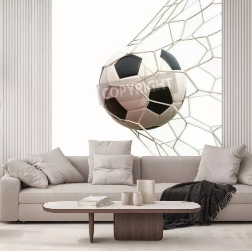 Fototapete Fußball im weißen Netz