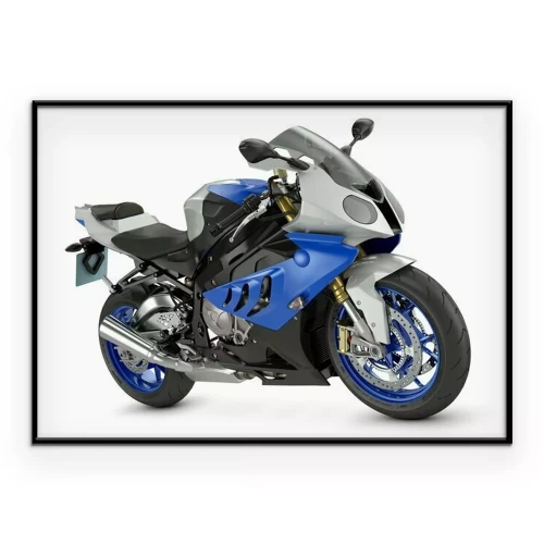 Poster Ein Motorrad mit blauen Elementen auf weißem Hintergrund