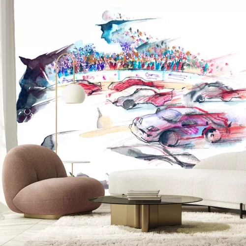 Sticker Pferde Reitsport und schnelle Autos Zeichnung