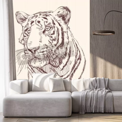 Fototapete Mit bleistift gezeichnetes porträt eines tigers