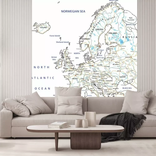 Sticker Hochdetaillierte Europa-Straßenkarte mit Beschriftung