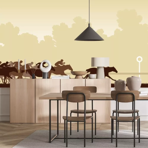 Sticker Pferde Reitsport Rennen auf einem grasbewachsenen Boden