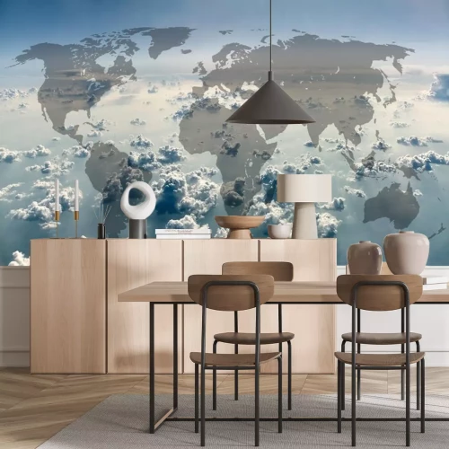 Sticker Weltkarte auf dem Hintergrund der Himmel mit Wolken.