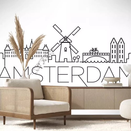 Sticker Amsterdam City Line Silhouette Typographic Design